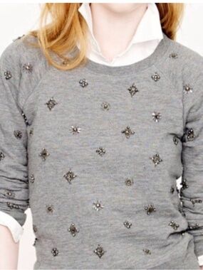 J. Crew Gray Jeweled Embellished Sweatshirt M